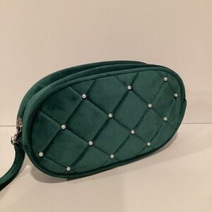 Ulta Velvet Quilted Emerald Green Pearl Makeup Bag
